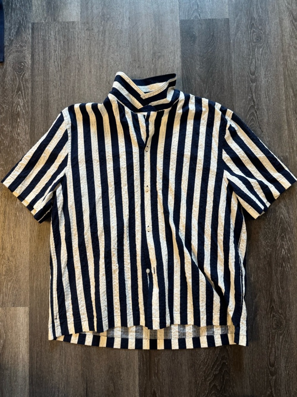 Zara Blue Striped Men’s Button Up Collared Short Sleeved Shirt Large
